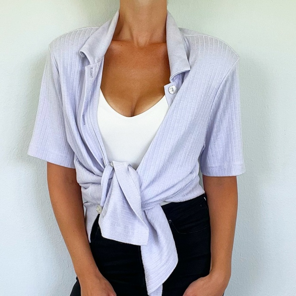 Vintage Erin London light blue ribbed long button up blouse size large